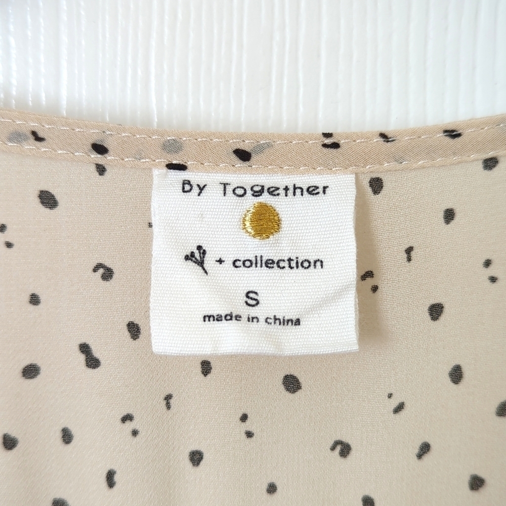 By Together Speckled Half Buttoned Long Balloon Sleeve Mini Shift Dress Cream S - Picture 5 of 14